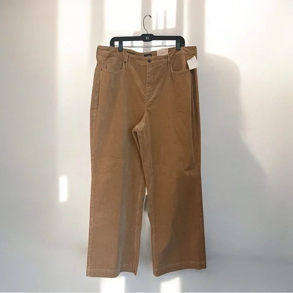 NWT NYDJ Teresa Wide Leg High Waist Fall Casual Tan Corduroy Pants Size 20W